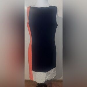 Ralph Lauren Navy Blue Strapless Sheath with Coral and White Panels